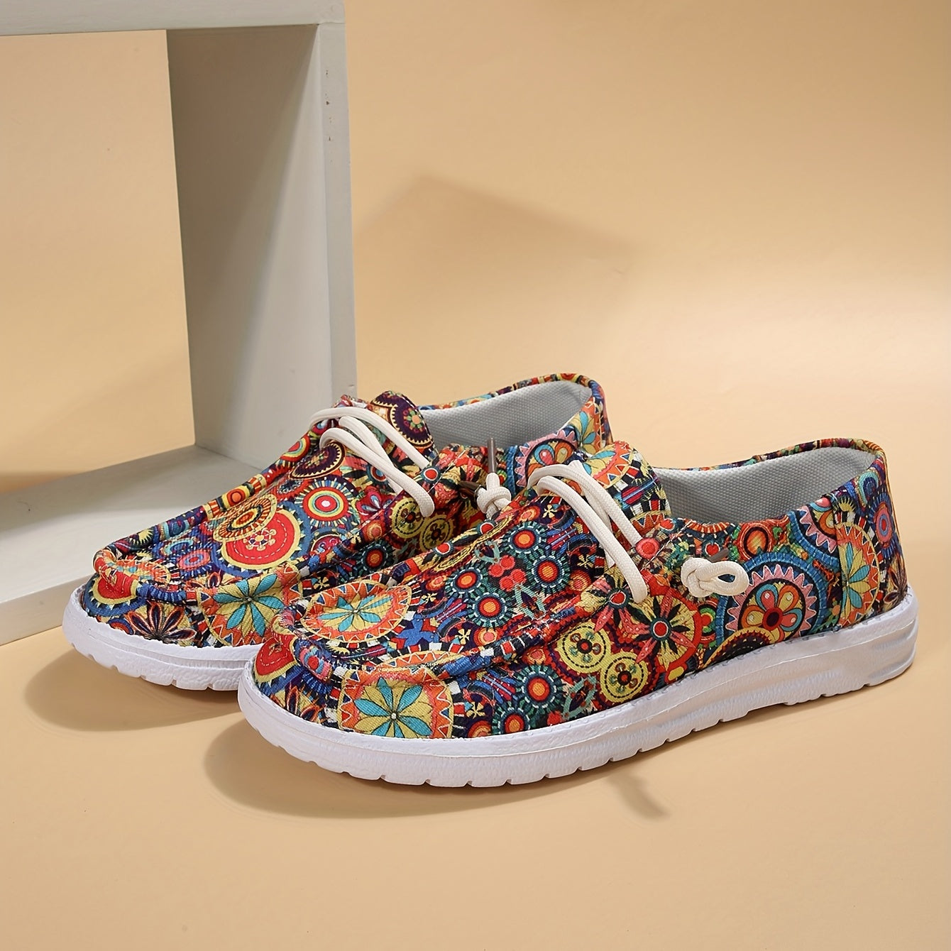 Colorful Pattern Canvas Shoes, Slip On Non-slip Flats