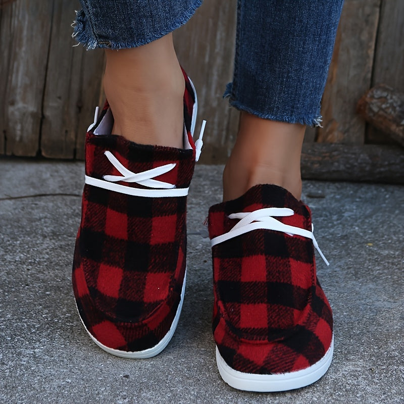 Plaid Canvas Shoes, Lace Up Low Top Casual Sneakers