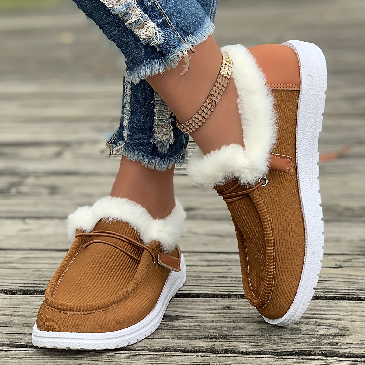 Winter Plush Lined Sneakers, Cozy Round Toe Flat Shoes
