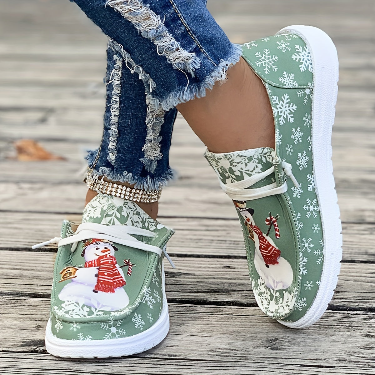 Christmas Style Canvas Shoes, Snowman & Snowflake Flats