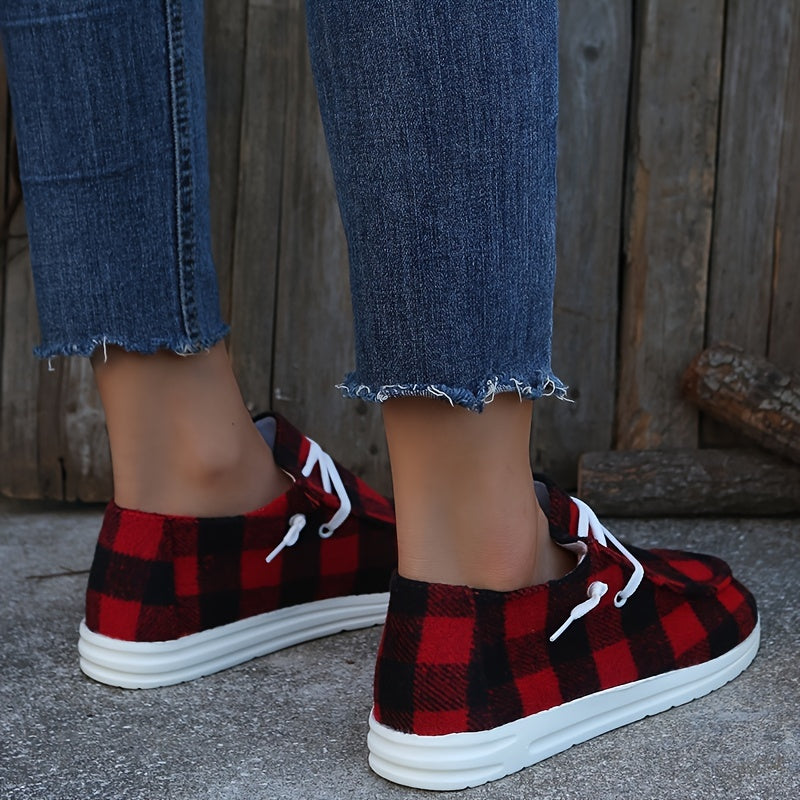 Plaid Canvas Shoes, Lace Up Low Top Casual Sneakers